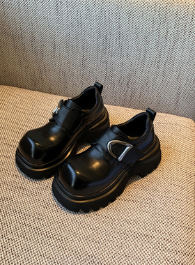 【TFM】2026春季新款英伦风厚底小皮鞋女百搭魔术贴复古乐福单鞋