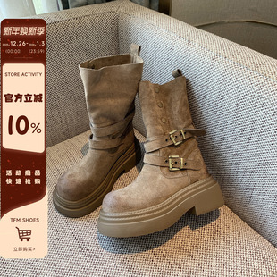 绒面复古百搭增高显瘦两穿短靴子 厚底马丁靴女2025年新款 TFM