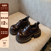 TFM 魔术贴小皮鞋 增高6.5CM 厚底乐福鞋 女新款 英伦风JK单鞋 子