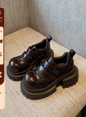 【TFM】增高6.5CM~厚底乐福鞋女新款魔术贴小皮鞋英伦风JK单鞋子