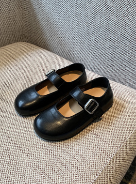 【TFM】2026春季新款羊皮浅口复古玛丽珍鞋女黑色一字扣平底单鞋