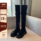 过膝长靴女2025秋冬新款 TFM 厚底显瘦长筒靴粗腿高筒骑士靴子