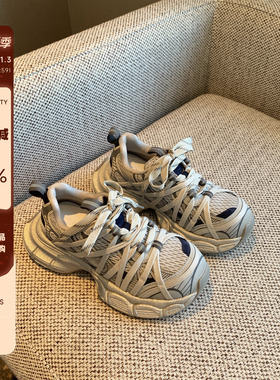 【TFM】超轻~厚底老爹鞋女2025年新款时尚绑带网面透气运动休闲鞋