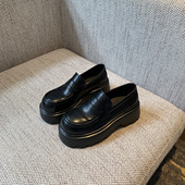 TFM 2026春季 新款 英伦风厚底6CM增高乐福鞋 女一脚蹬百搭小皮鞋