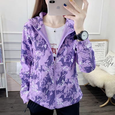 印花软壳冲锋衣女防风秋冬季户外
