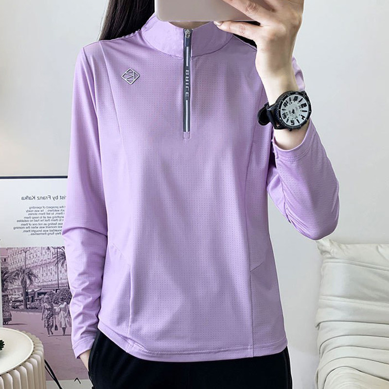吸湿排汗半拉链速干衣女户外运动长袖t恤打底衫休闲宽松T恤跑步服