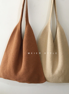 韩国时尚复古毛线包针织单肩包编织背心包ins百搭秋冬新款手提包