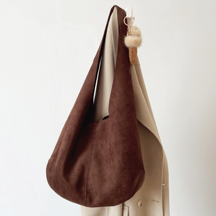 ins时尚 百搭麂皮绒托特包大容量复古绒面腋下单肩包子母包通勤包