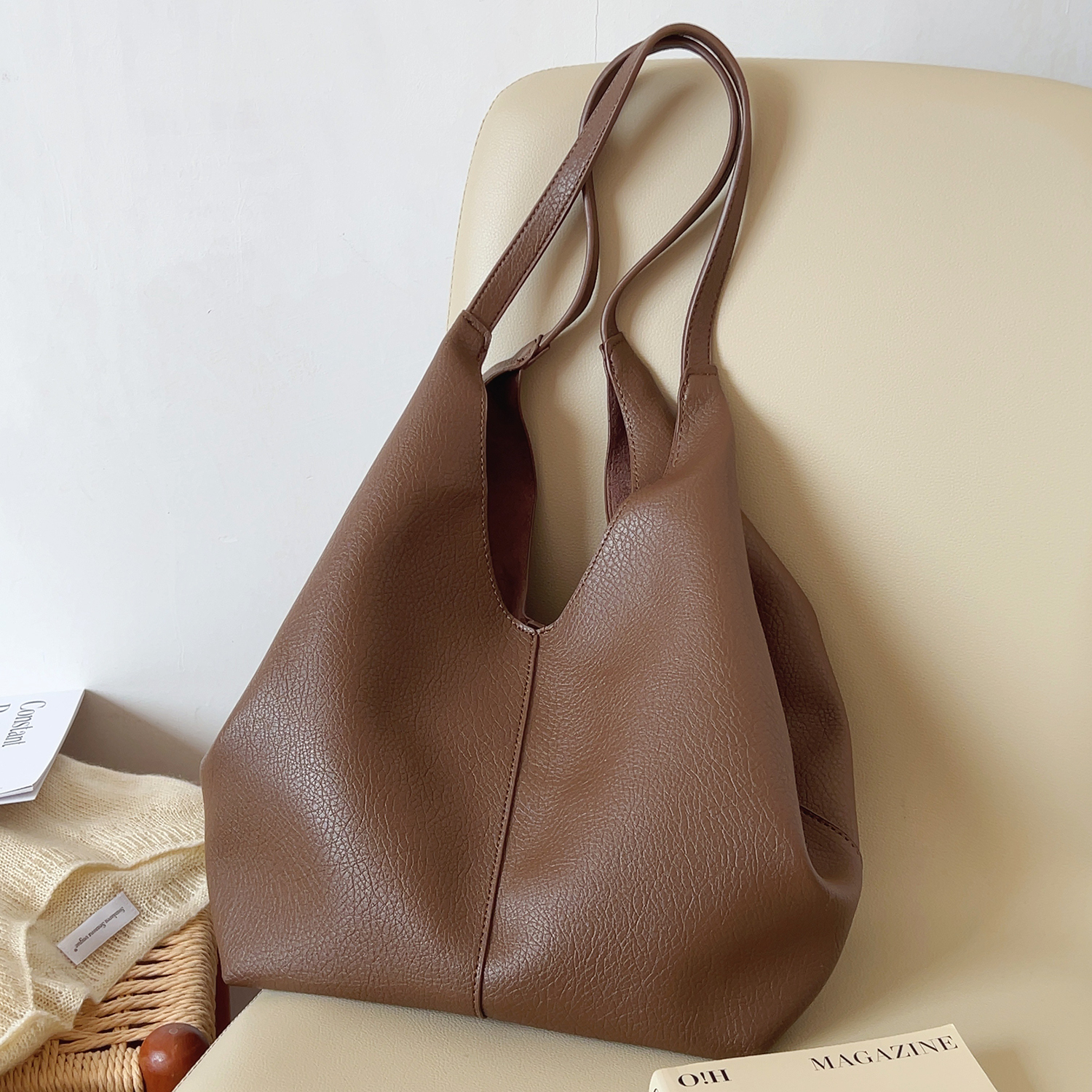 ins复古软皮大容量托特包慵懒风腋下单肩包简约百搭通勤包子母包