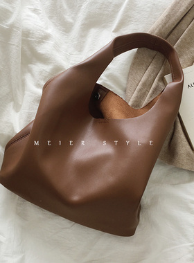 韩国ins复古简约软皮单肩包大容量托特包休闲百搭子母包新款女包