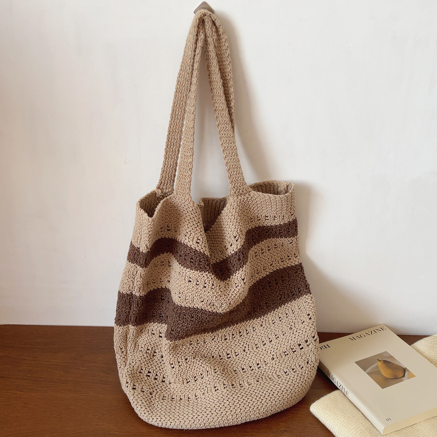 ins复古文艺拼接撞色编织包慵懒风腋下单肩包针织托特包毛线包女,箱包皮具/热销女包/男包,托特包,淘宝优惠券,粉丝福利购,淘宝优惠卷