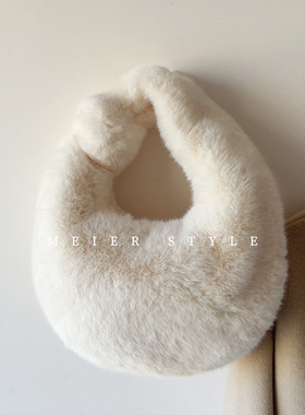 秋冬毛绒包包女毛毛包可爱打结饺子包手提包手拎包ins韩版2024新