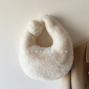 秋冬毛绒包包女毛毛包可爱打结饺子包手提包手拎包ins韩版 2024新