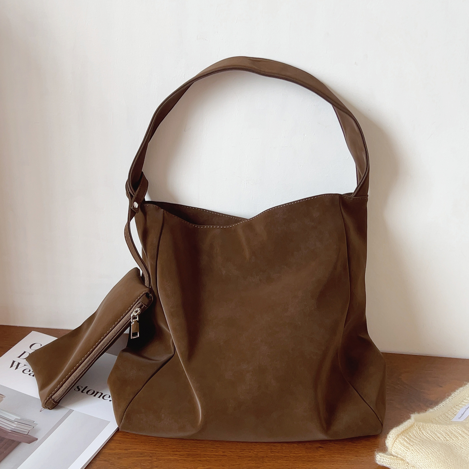 ins简约休闲软皮托特包大容量慵懒风单肩包质感女包通勤包购物袋