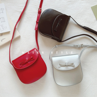 特价韩系ins蝴蝶结小清新马鞍包红色银色单肩斜挎小包包手机包