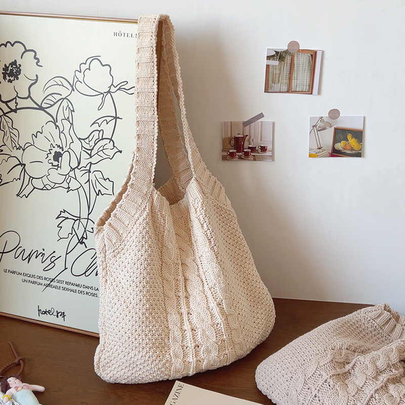 韩系ins复古文艺麻花编织包针织毛线包休闲腋下单肩包托特包女包