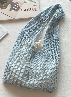 ins小清新镂空编织包渔网包托特包慵懒风单肩包针织包度假沙滩包