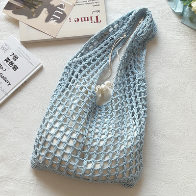ins小清新镂空编织包渔网包托特包慵懒风单肩包针织包度假沙滩包