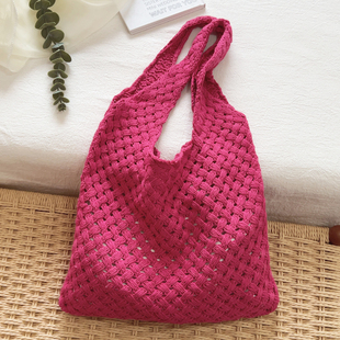ins时尚编织包慵懒风托特包针织毛线包腋下单肩包度假沙滩包2025