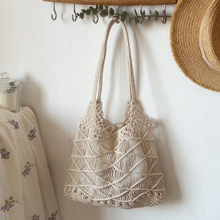 2026春季森系文艺镂空编织包蜡绳腋下单肩包托特包海边度假沙滩包