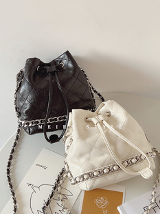 链条包斜挎小包包迷你抽绳单肩包女包 菱格水桶包时尚 2024春季 新款