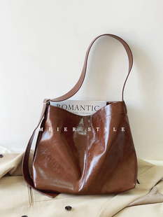 韩系chic复古油蜡皮托特包大容量单肩包慵懒风斜挎包子母包通勤包