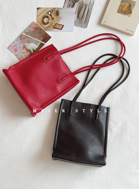 2024秋冬新款复古荔枝纹托特包腋下单肩包红色手提包子母包质感女