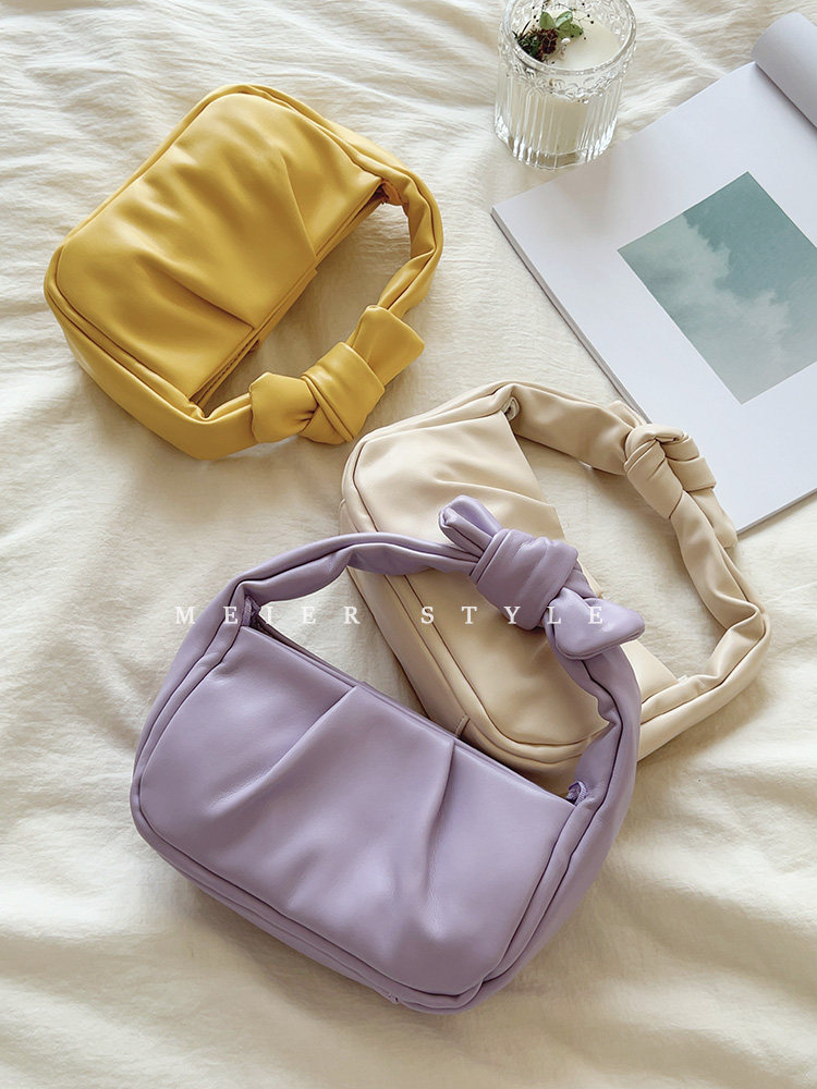 2023春夏新款马卡龙褶皱云朵包可爱手提包小方包链条斜挎小包包女