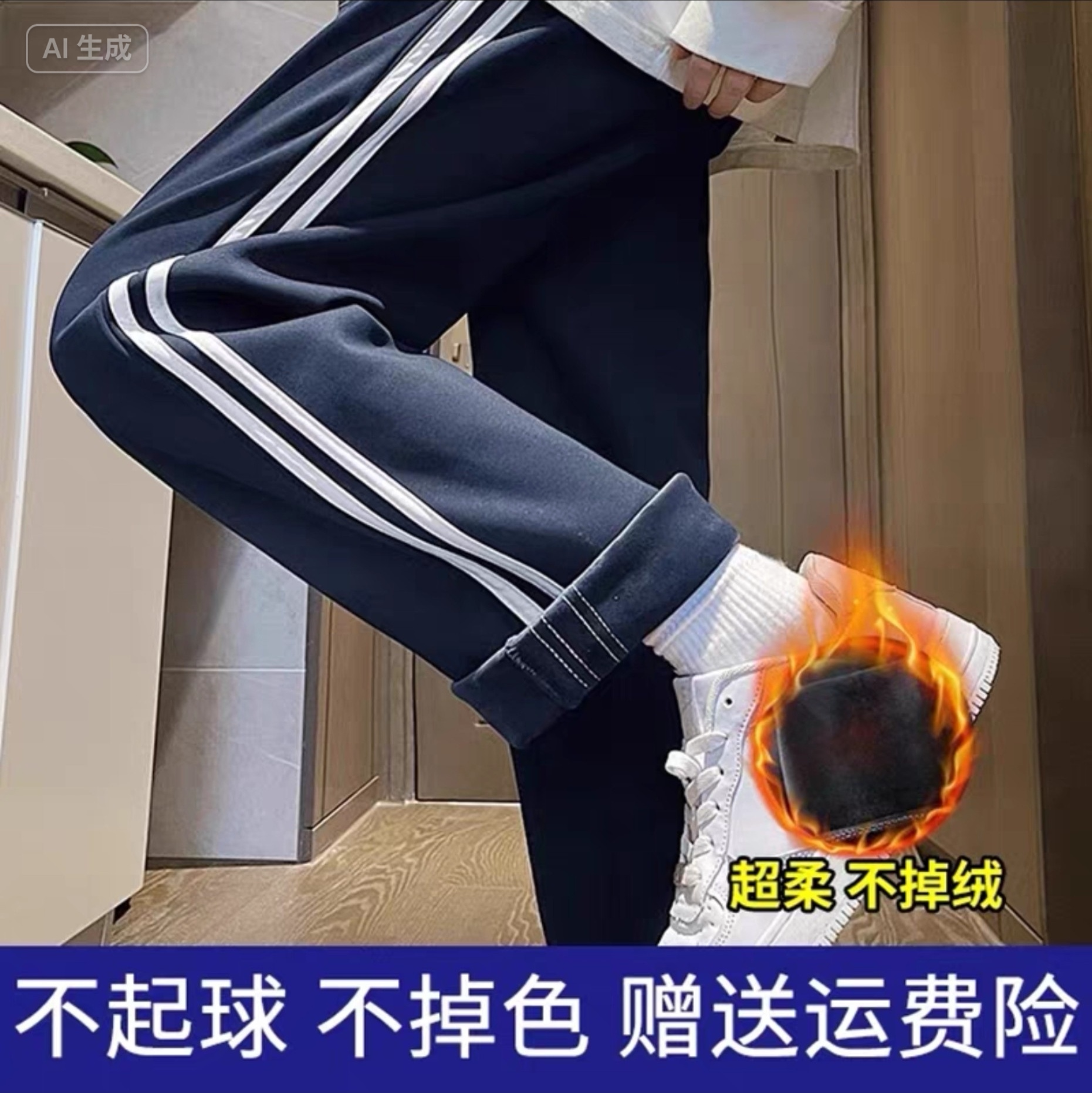 秋冬校服裤男女学生直筒宽松校裤初中高中休闲运动长裤加绒款