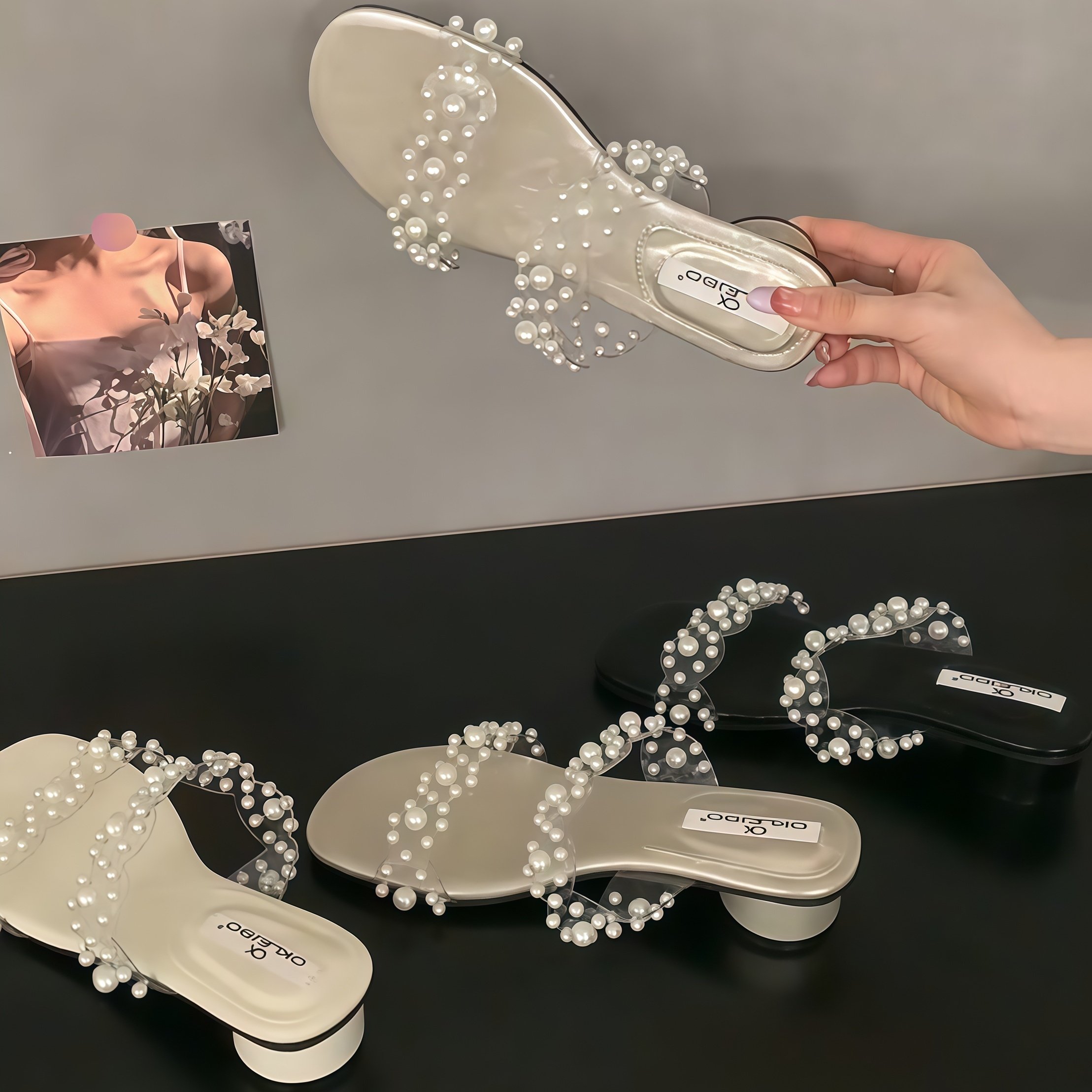 粗跟水钻高级感一字拖鞋仙女鞋子外穿2026年新款夏季绝美气质凉鞋