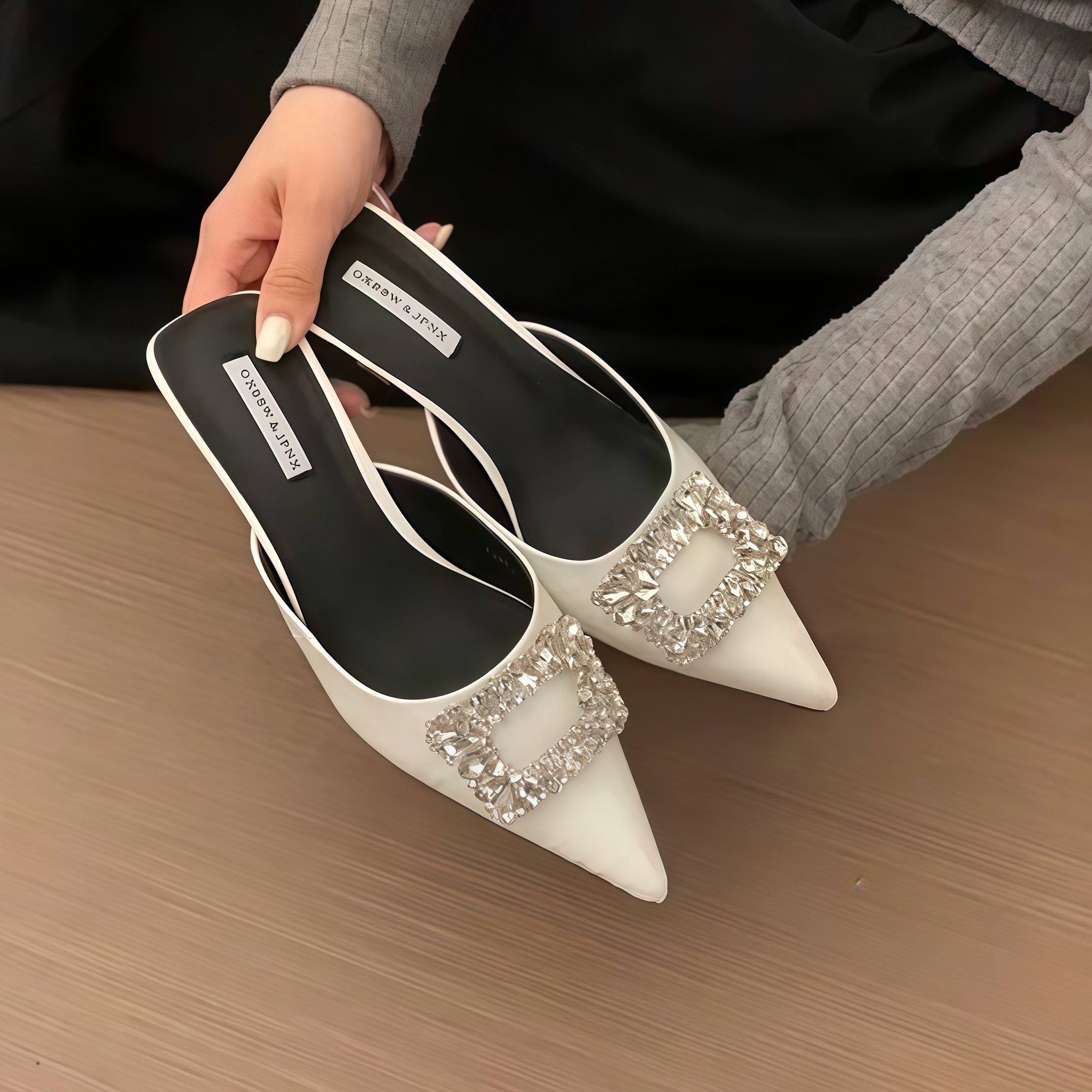 法式水钻高跟包头半拖鞋外穿女鞋2026春夏新款细跟配裙子尖头凉拖,女鞋,时装凉鞋,淘宝优惠券,粉丝福利购,淘宝优惠卷