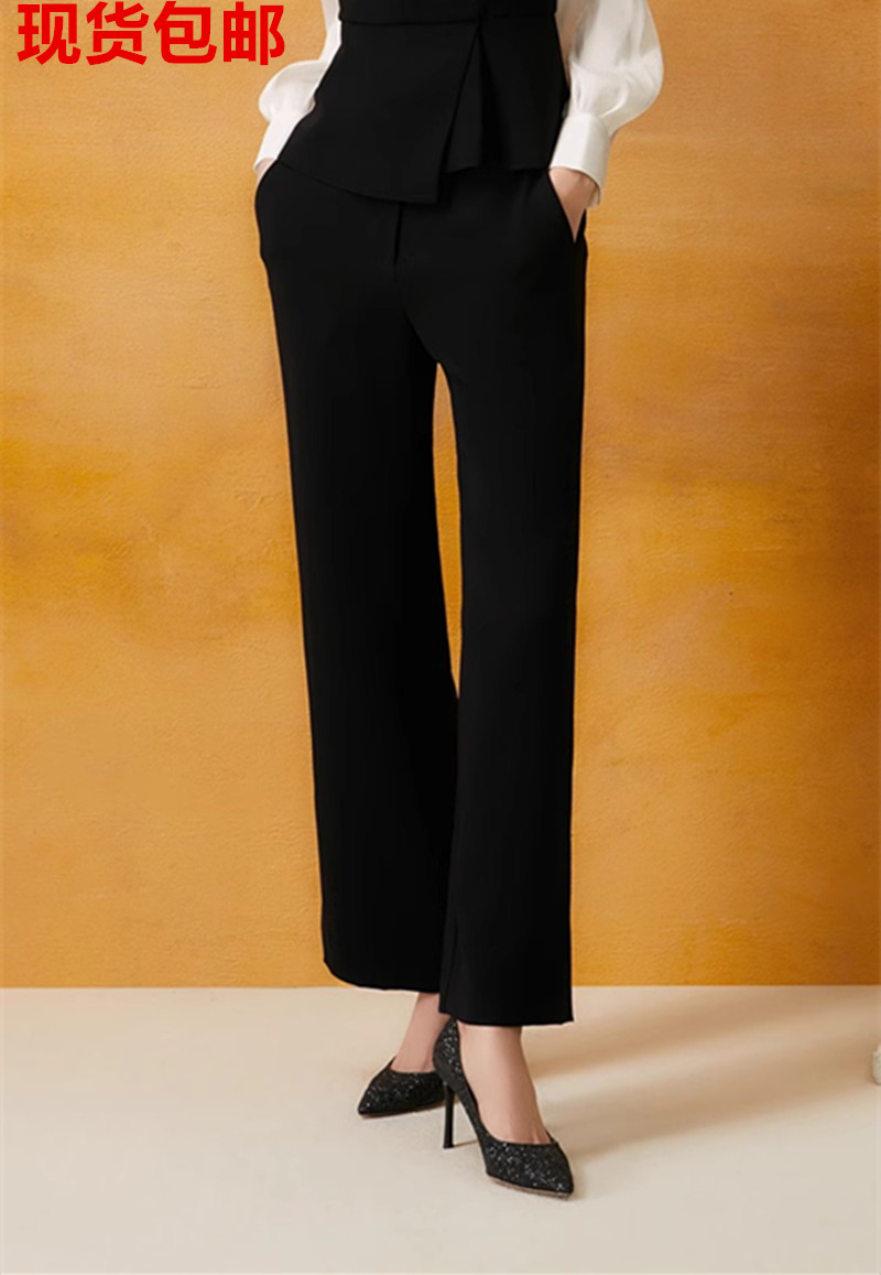 高腰通勤歌中歌长裤口袋休闲裤