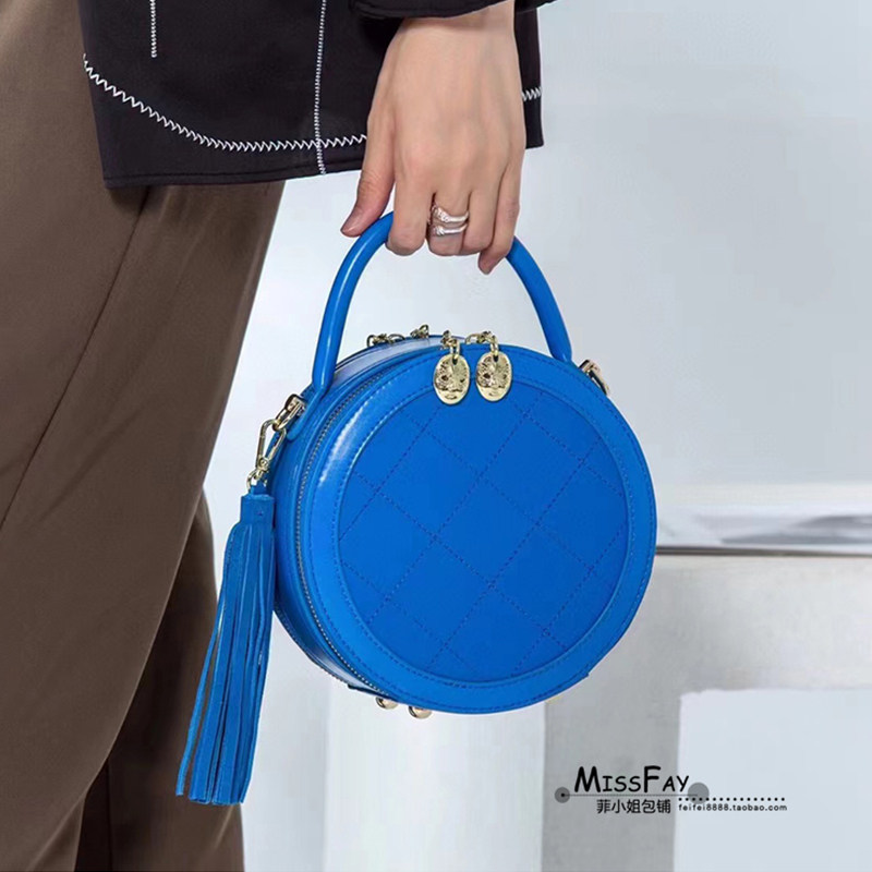 全新清仓特价复古菱格小圆包定型款真皮单肩斜挎流苏包休闲牛皮包