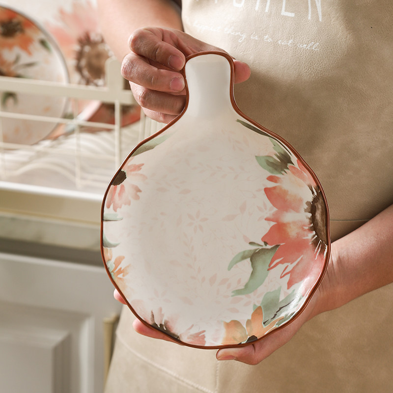 单柄盘高级感早餐盘中式新创意炒菜盘陶瓷有手柄盘子家用美食摆盘