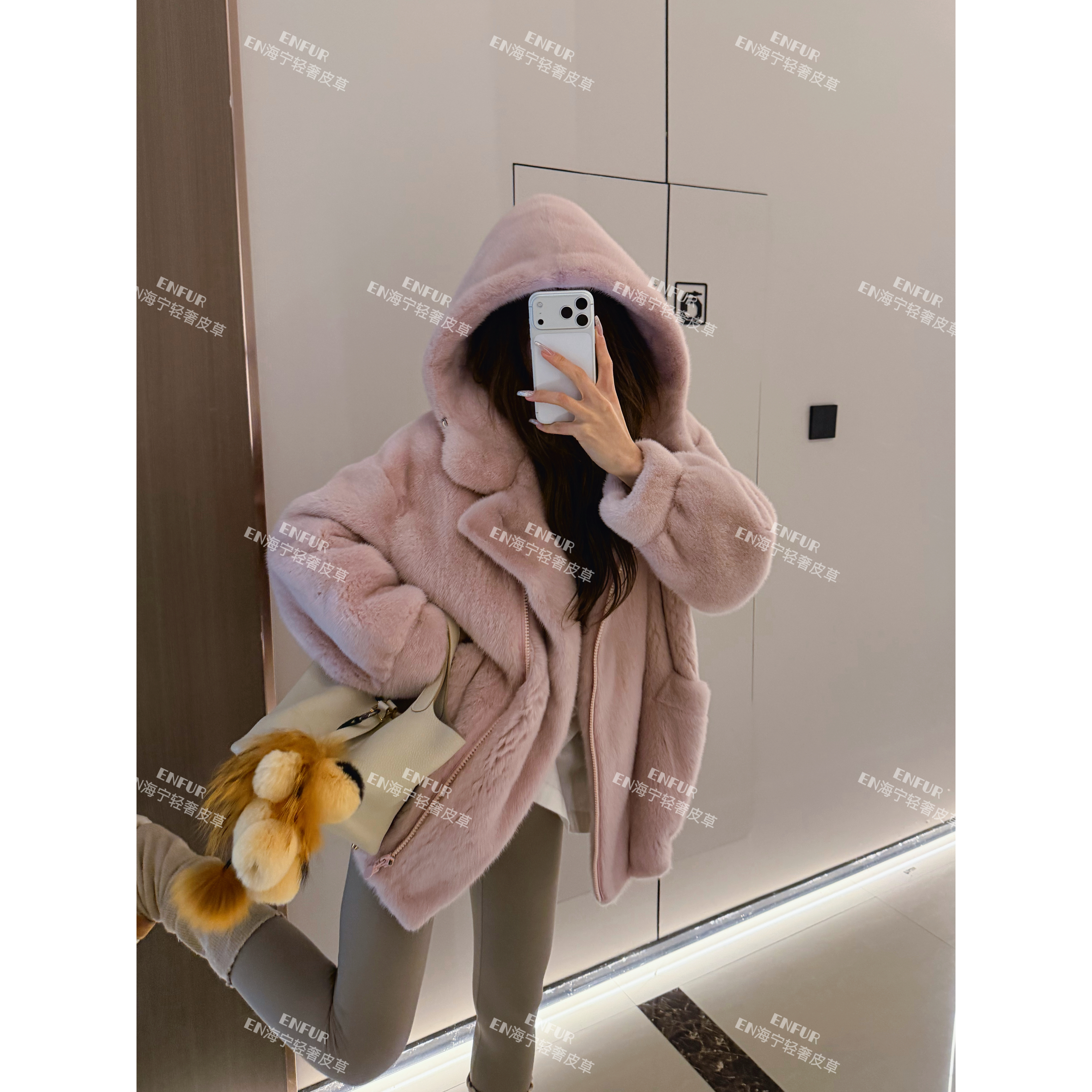 连帽慵懒感水貂皮草外套