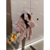 ENFUR 绒绒暖意 天鹅绒短二连帽慵懒感水貂皮草外套GG79159