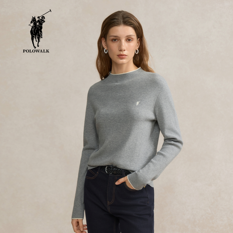 POLOWALK  女式长袖针织衫2025秋季新品时尚圆领上衣AM8W53581551