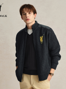POLOWALK半高领加绒针织拉链开衫秋冬季时尚外套男装AD1W44230101
