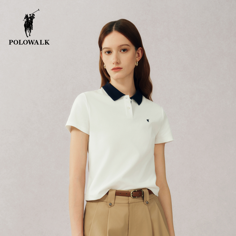 POLOWALK短袖POLO衫女撞色小个子百搭韩版修身t恤AK4W52E10581