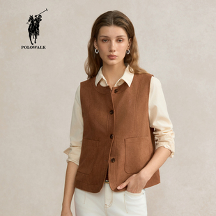 POLOWALK 女式马甲2025秋季新品复古老钱风圆领上衣CXPW53440012