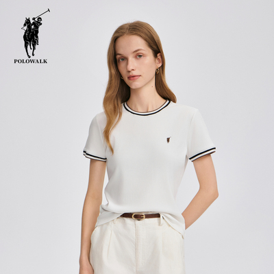 POLOWALK夏季百搭时尚简约休闲舒适女装女式短袖圆领AY2W52E20971
