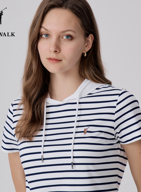 POLOWALK夏季女式短袖简约时尚百搭舒适休闲圆V领T恤AK4W42E20702