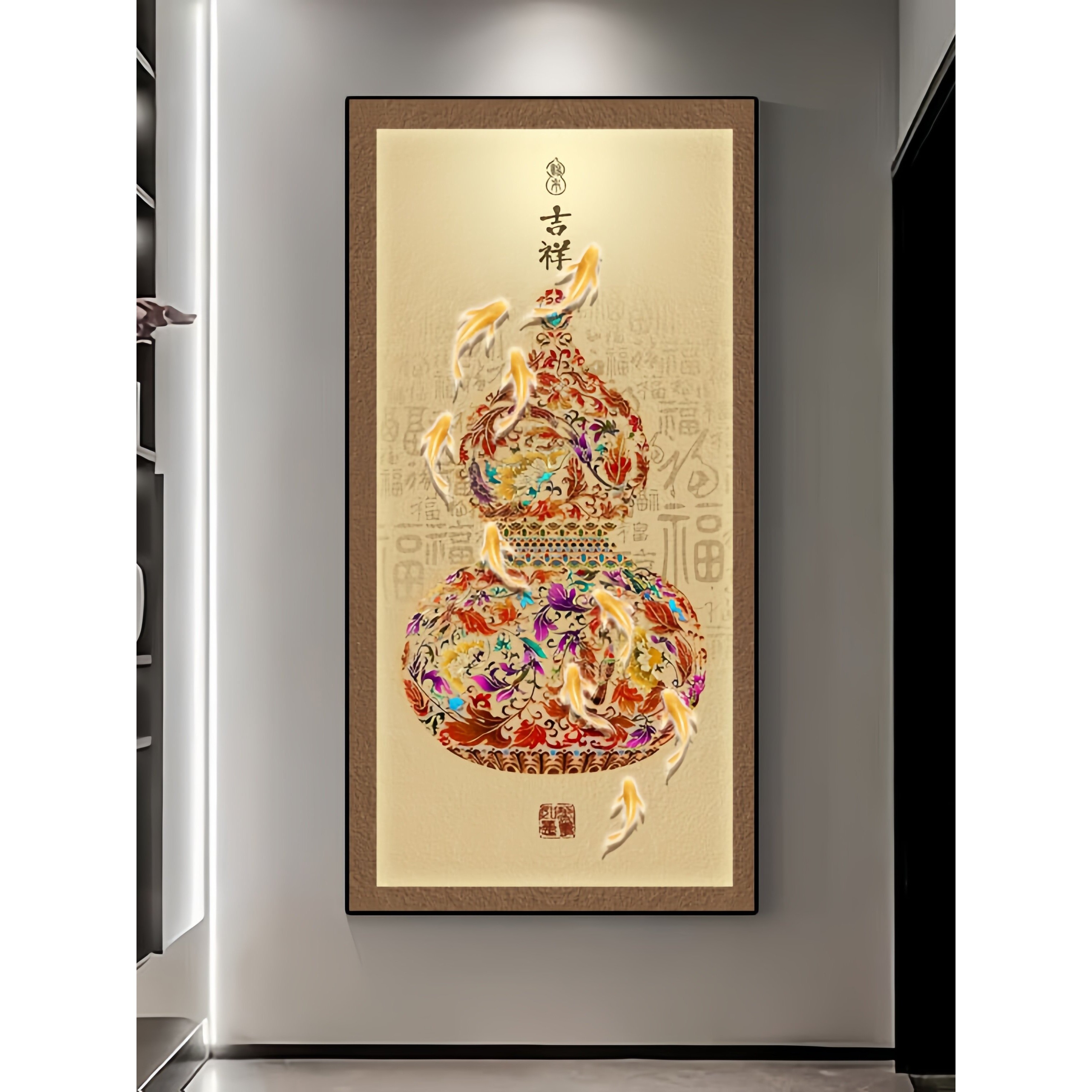 金黄葫芦玄关装饰画新中式客厅走廊过道尽头墙壁画正对门入户挂画