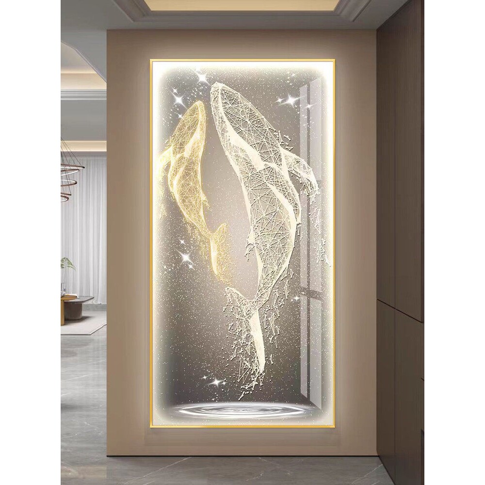 鲸鱼led灯轻奢入户玄关装饰画挂画壁画简约现代竖版走廊过道高档