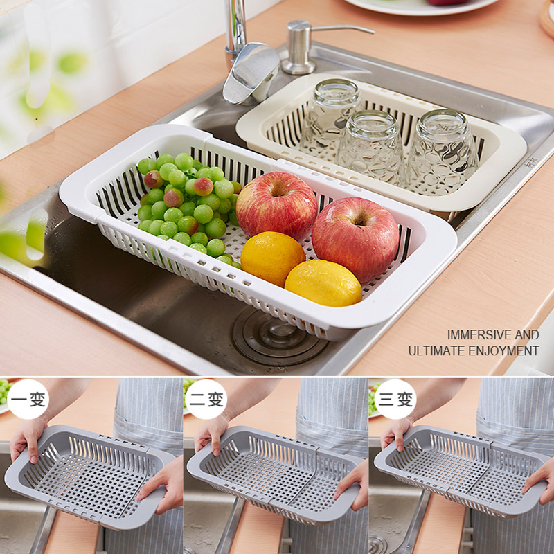 洗菜盆沥水篮厨房水槽沥水架洗碗池可伸缩控水篮塑料置物架洗菜盆