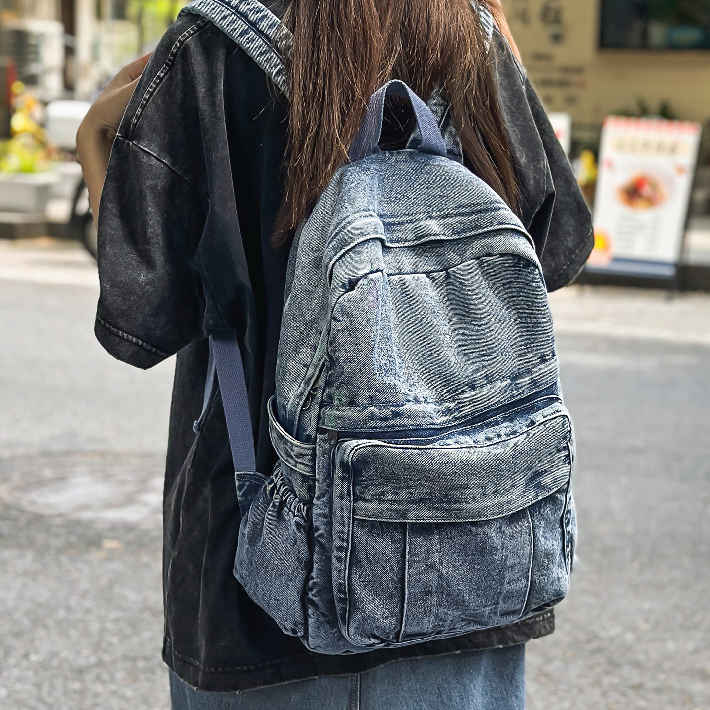 港风休闲双肩包水洗帆布书包女大容量高中生大学生背包轻便旅行包