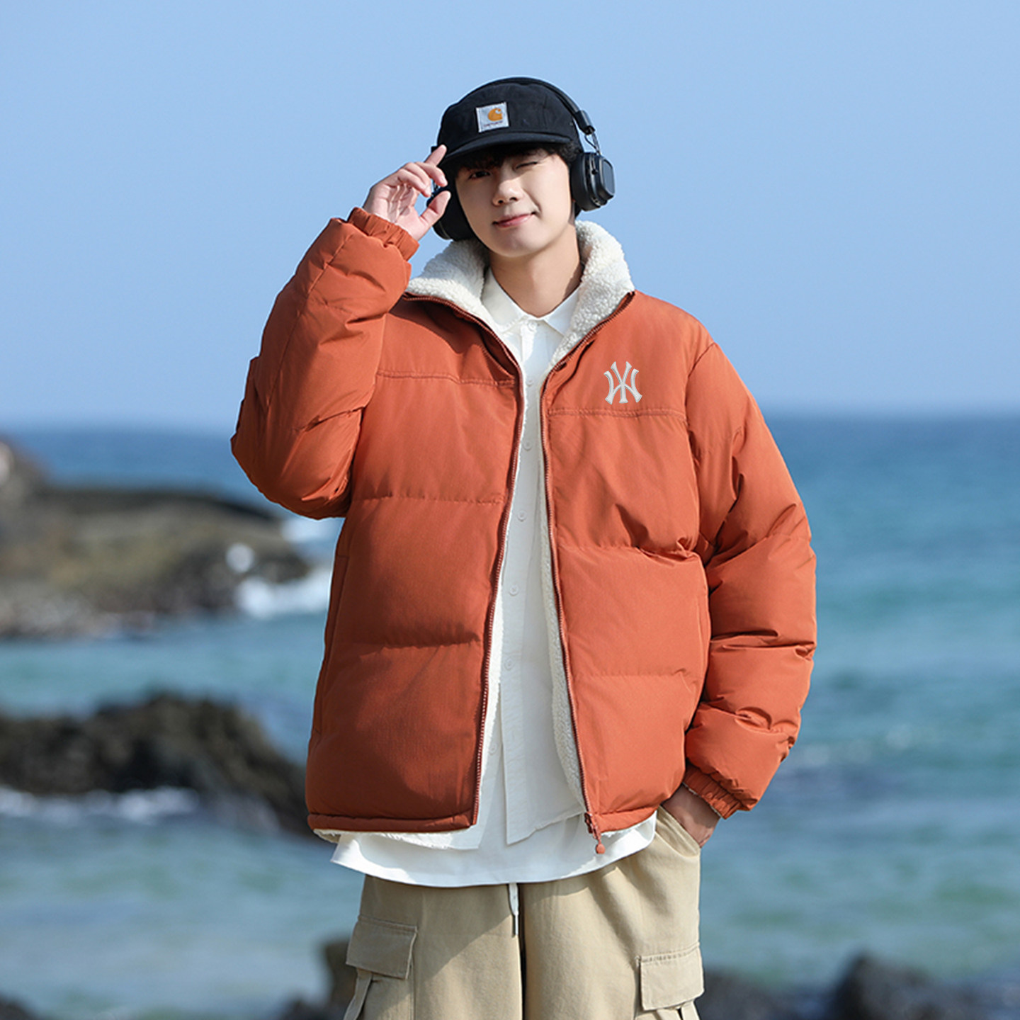 奥莱潮牌羊羔绒棉衣男士冬季新款加厚双面穿棉服男女外套保暖棉袄,男装,棉衣,淘宝优惠券,粉丝福利购,淘宝优惠卷