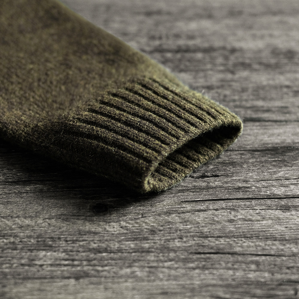 [ ] NVGS OLIVE GREEN PURE WOOL V-NECK THICK PIN CARDIGAN THICK STICK PIN SWEATER SIMPLE CASUAL RETRO