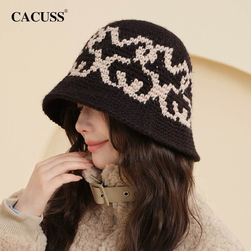 CACUSS帽子女秋冬季拼色针织帽休闲明星同款保暖帽素颜百搭毛线帽