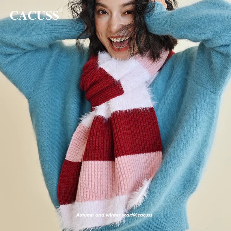 cacuss秋冬保暖拼色围巾柔软亲肤